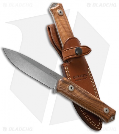 LionSteel Bushcraft B41 Fixed Blade Knife Santos Wood (4" Stonewash)