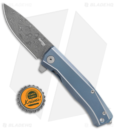 LionSteel Myto Frame Lock Knife Blue Titanium (3.3" Damascus) MT01DBL