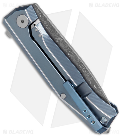 LionSteel Myto Frame Lock Knife Blue Titanium (3.3" Damascus) MT01DBL