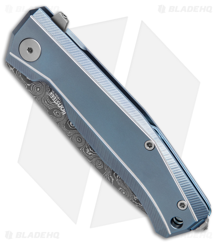 LionSteel Myto Frame Lock Knife Blue Titanium (3.3" Damascus) MT01DBL