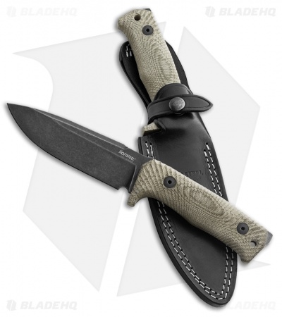 LionSteel T5 Fixed Blade Knife Green Micarta (5" Black Stonewash)