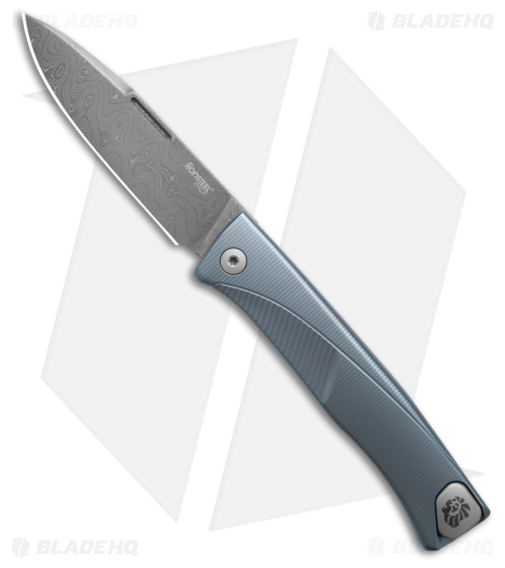 LionSteel Thrill Knife Integral Blue Ti/Damascus - Blade HQ