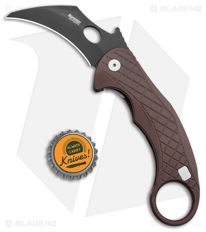 LionSteel Emerson L.E.One Karambit Folding Knife Brown Al (3.25" Black MagnaCut)