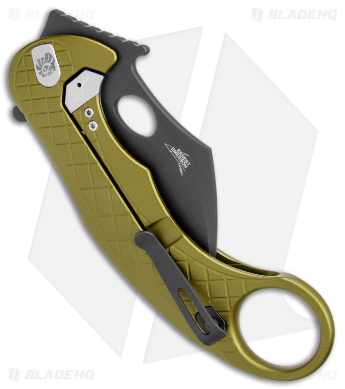 LionSteel Emerson L.E.One Karambit Folding Knife Green Al (3.25" Black MagnaCut)