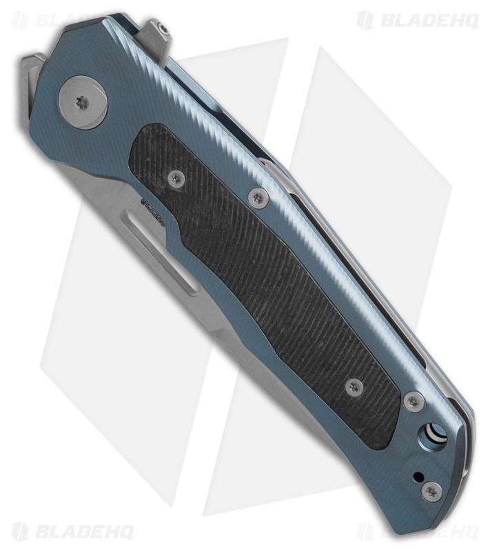 LionSteel Q4ttro Frame Lock Knife Blue Titanium + Black/Blue CF (3.1" Satin)