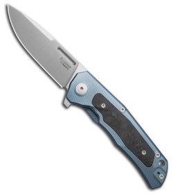LionSteel Q4ttro Frame Lock Knife Blue Titanium + Black/Blue CF (3.1" Satin)