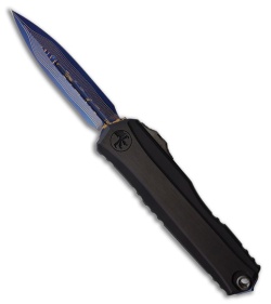Microtech Cypher II D/E OTF Knife Black Al/Blue Accent (3.5" Blued Coppermai)