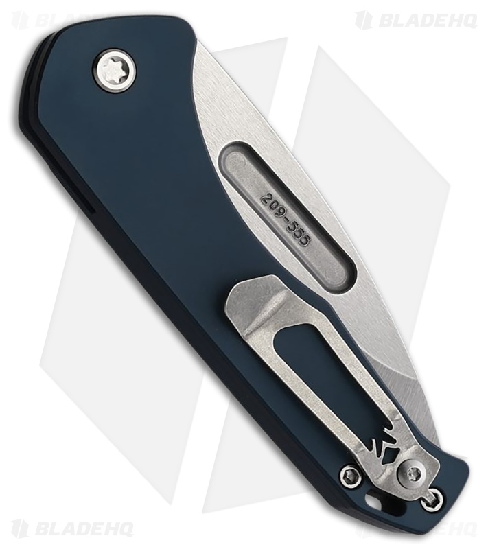 Medford Auto Swift Button Lock Knife Drop Point Blue Al (3.3" Tumbled)