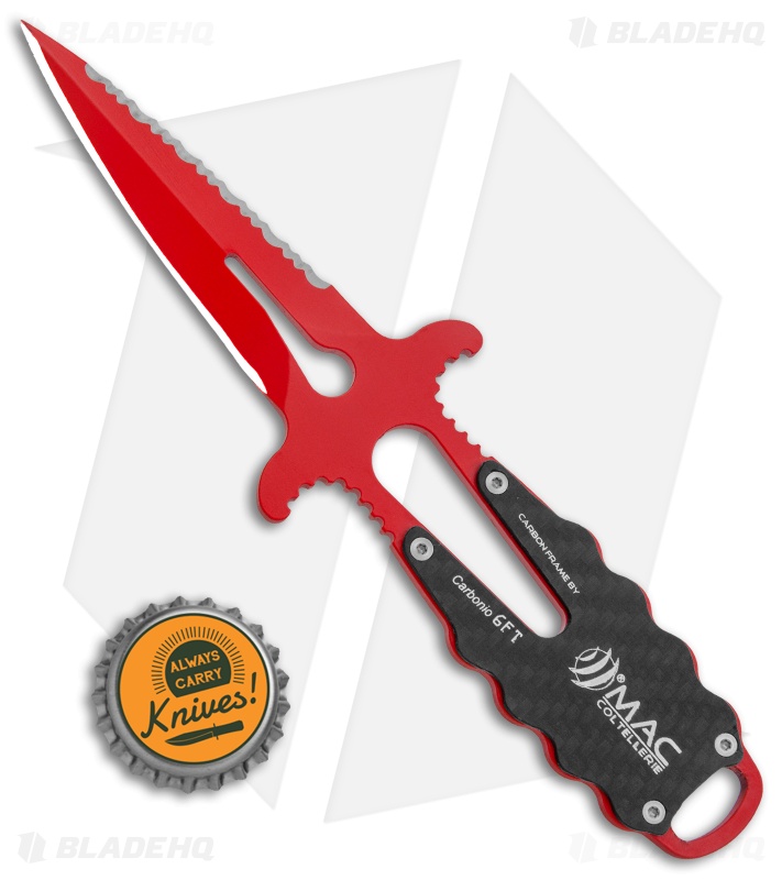 Mac Coltellerie Apnea Diving Fixed Blade Knife Carbon Fiber (2.75" Red Serr)