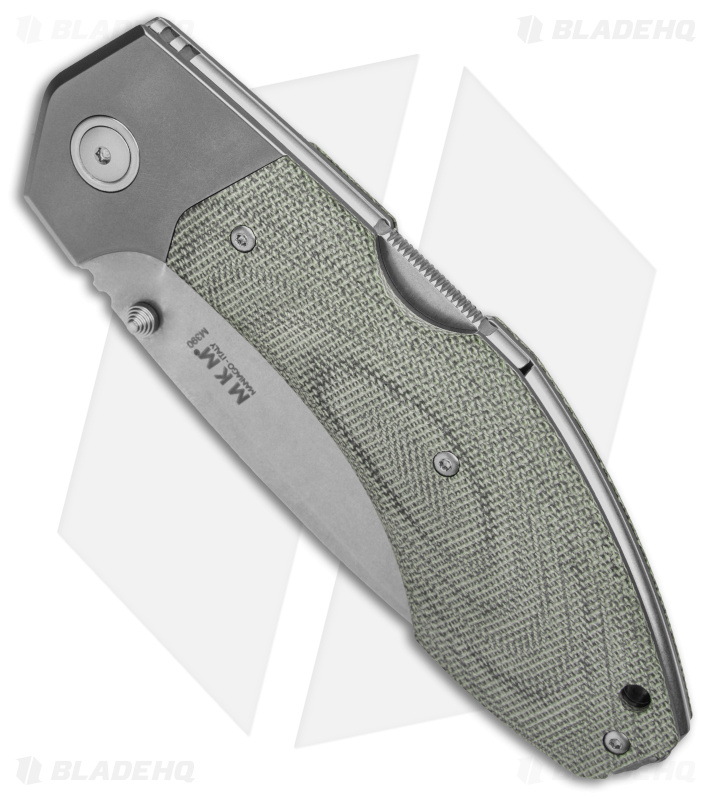 MKM Hero Knife Back Lock Knife Green Micarta (3.75" Stonewash)