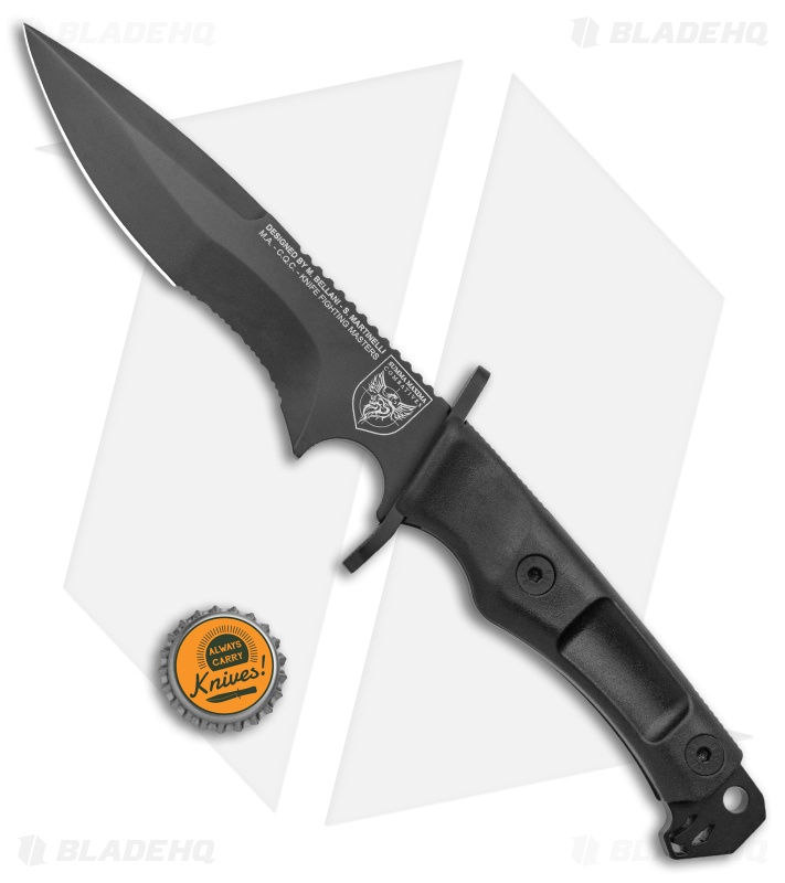 Mac Coltellerie Sanmarco Fixed Serrated Military Black Knife  (5.7" D2)