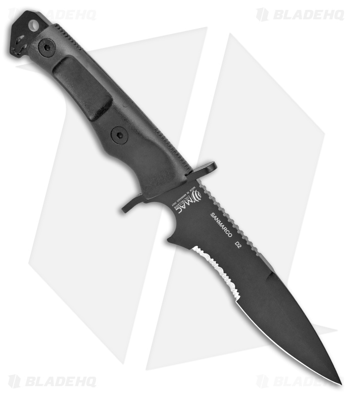 Mac Coltellerie Sanmarco Fixed Serrated Military Black Knife  (5.7" D2)