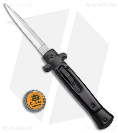 Mago 9" Italian Stiletto OTF Auto Knife Dagger Black Marble w/clip (3.8" Satin)