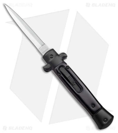 Mago 9" Italian Stiletto OTF Auto Knife Dagger Black Marble w/clip (3.8" Satin)