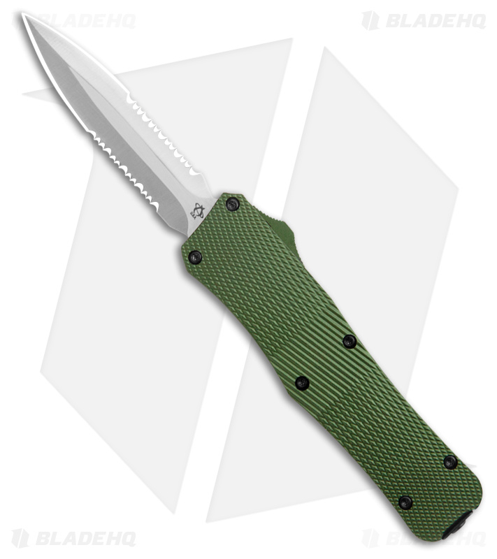Mantis Auto  Stiletto OTF Knife Dagger Green Aluminum (3.2" Satin Serr)