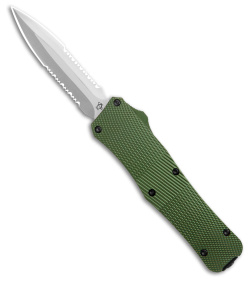 Mantis Auto  Stiletto OTF Knife Dagger Green Aluminum (3.2" Satin Serr)