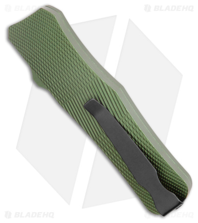 Mantis Auto  Stiletto OTF Knife Dagger Green Aluminum (3.2" Satin Serr)