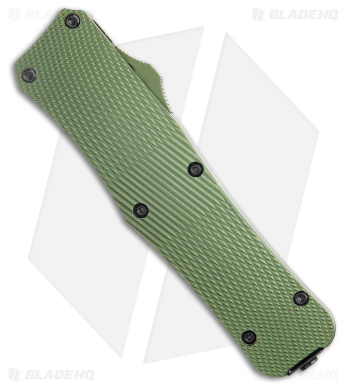 Mantis Auto  Stiletto OTF Knife Dagger Green Aluminum (3.2" Satin Serr)