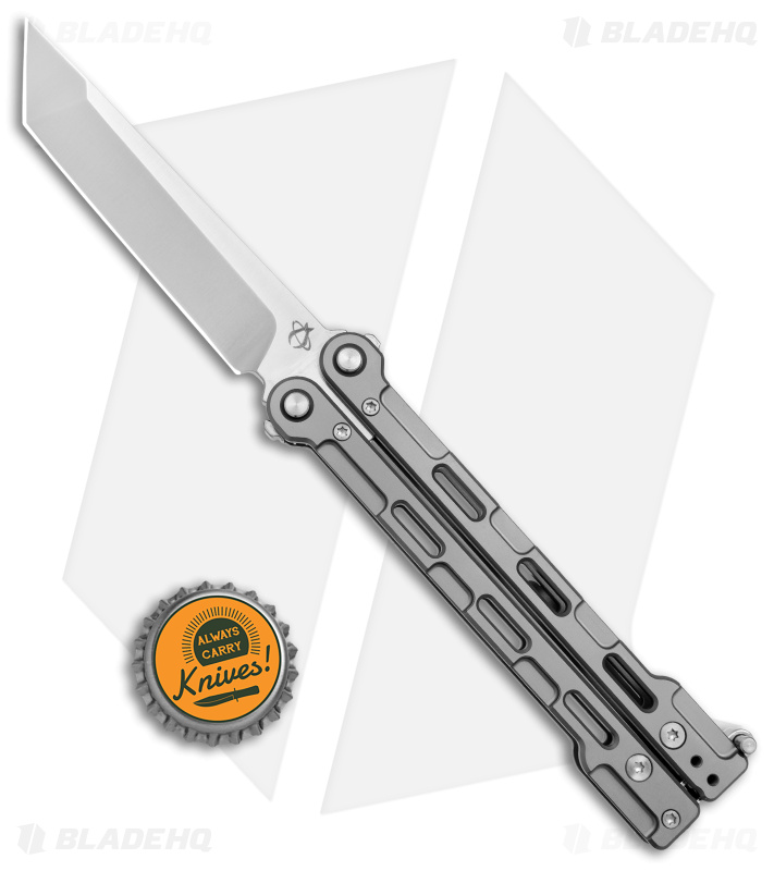 Mantis Flux Tanto Balisong Butterfly Knife Bead Blasted Titanium (4.5" Satin)