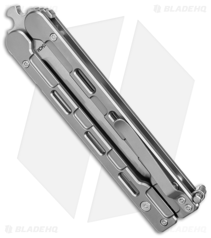 Mantis Flux Tanto Balisong Butterfly Knife Bead Blasted Titanium (4.5" Satin)