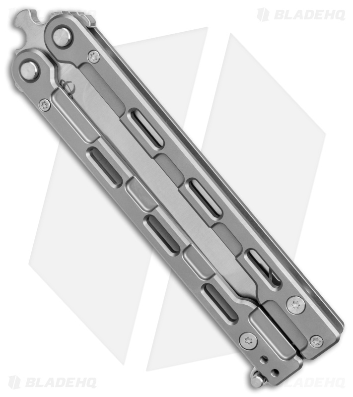 Mantis Flux Tanto Balisong Butterfly Knife Bead Blasted Titanium (4.5" Satin)