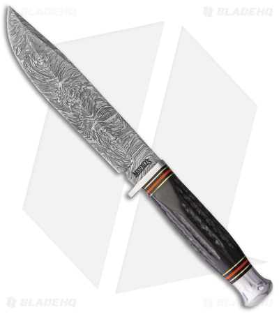Marbles Damascus Bowie Fixed Blade Knife Horn (6" Damascus)