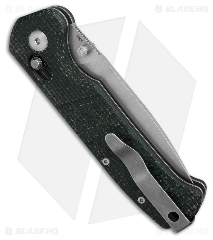 Maserin Frontier Crossbar Lock Green Sculpted Micarta (3.25" Stonewash)