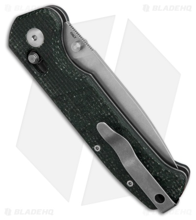 Maserin Frontier Crossbar Lock Green Sculpted Micarta (3.25" Stonewash)