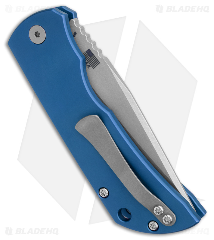 McNees Knives MAC2 AutoMac Knife Blue Aluminum (3.5" Stonewash MagnaCut)