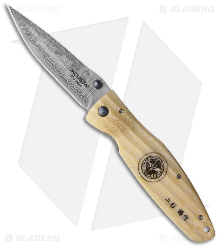 Mcusta Gunshin Liner Lock Knife Ivory Micarta (3.6" Damascus) MCU185D