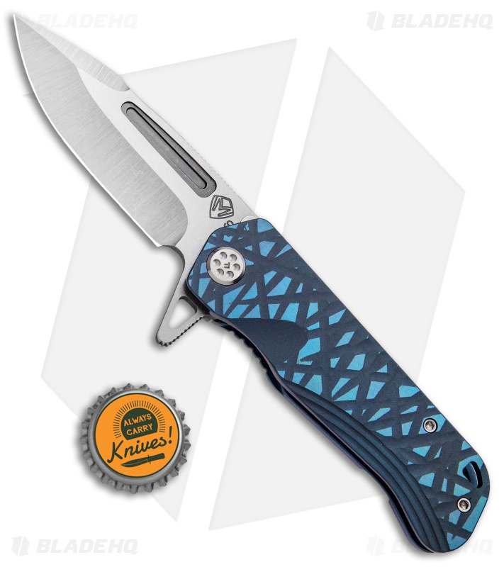 Medford Custom Proxima  Knife Sculpted "Thornbush" Blue Ti (3.8" Tumbled)