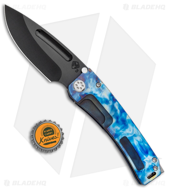 Medford Marauder-H Knife Polished Flame/Blue Ti (3.75" Black 3V) MKT