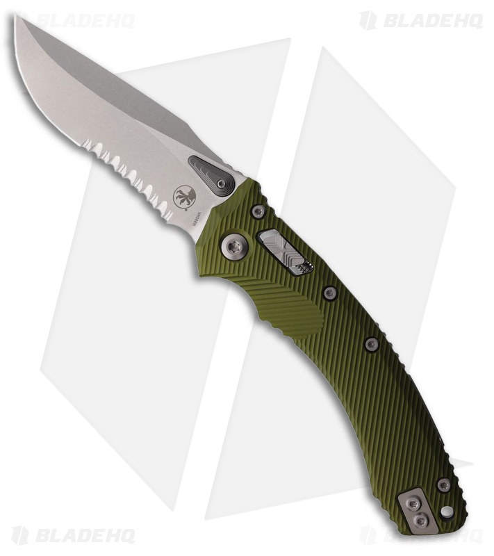 Microtech Amphibian S/E Ram-Lok Knife Fluted Green G-10 (3.9" Stonewash Serr)