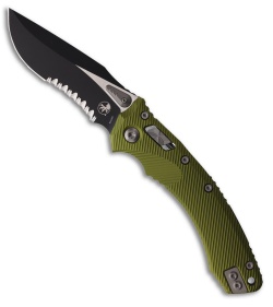 Microtech Amphibian Ram-Lok Knife Fluted OD Green Aluminum (3.9" Two-Tone Serr)