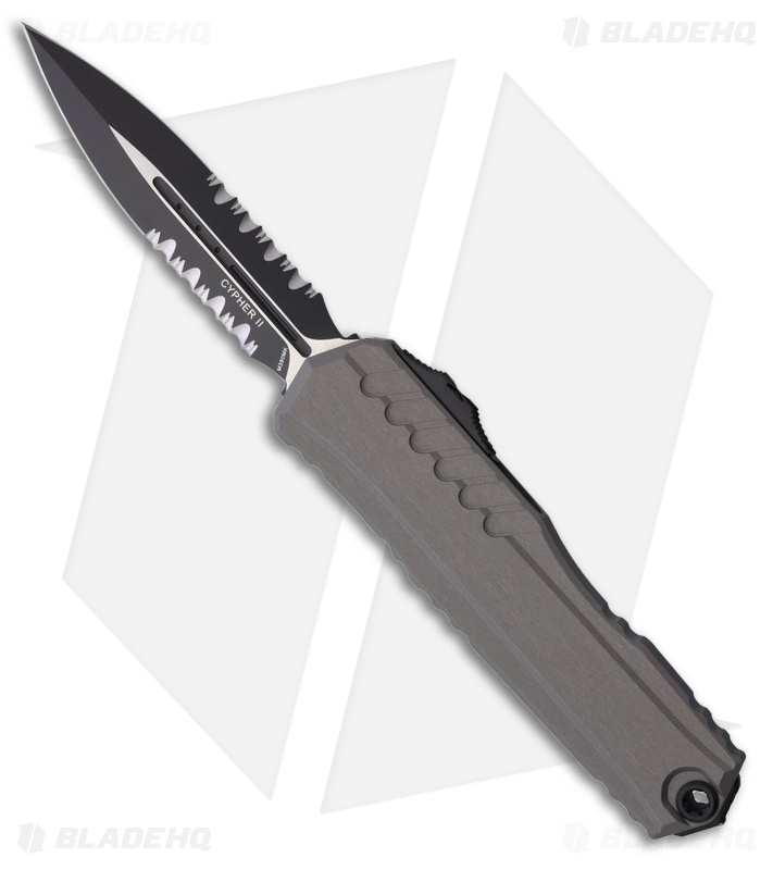 Microtech Cypher II D/E OTF Knife Natural Clear Aluminum (3.5" Black Serr)