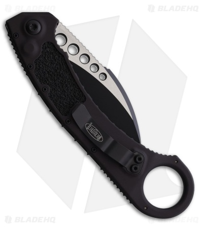 Microtech Hawk Automatic Karambit Knife Black Aluminum + Inlay (4" Two-Tone)