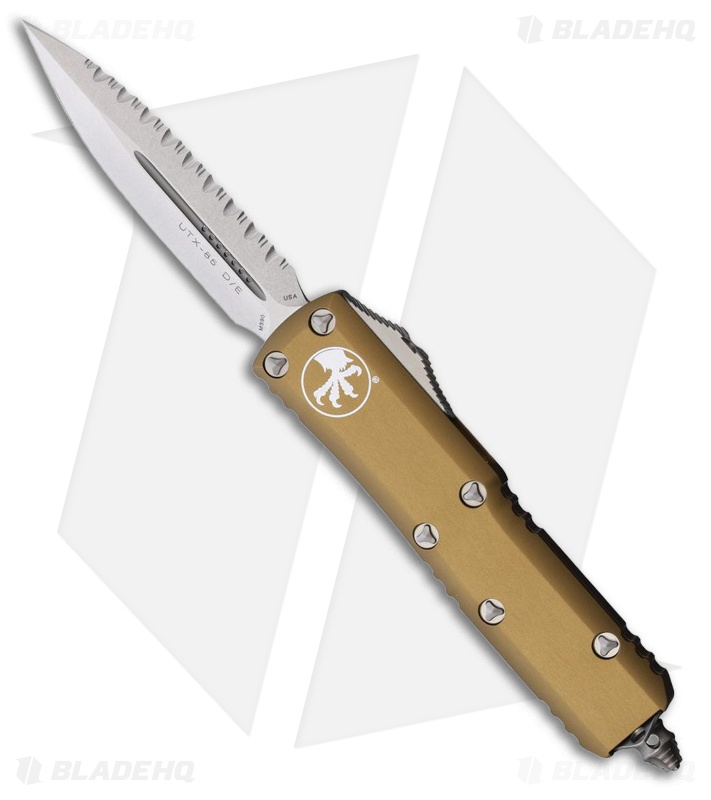 Microtech UTX-85 D/E OTF Automatic Knife Tan Aluminum (3.1" SW Full Serr)