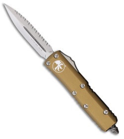 Microtech UTX-85 D/E OTF Automatic Knife Tan Aluminum (3.1" SW Full Serr)