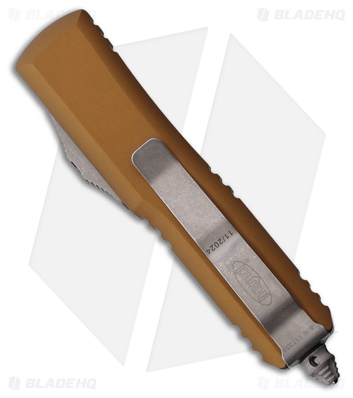 Microtech UTX-85 D/E OTF Automatic Knife Tan Aluminum (3.1" Apocalyptic Serr)