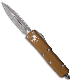 Microtech UTX-85 D/E OTF Automatic Knife Tan Aluminum (3.1" Apocalyptic Serr)
