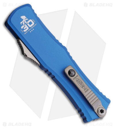 Microtech Hera II Mini 30th Anniversary D/E OTF Knife Blue Aluminum (2.9" SW)