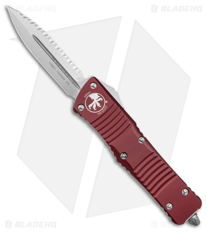 Microtech Combat Troodon D/E Automatic Knife Merlot Red (3.8" Stonewash Serr)