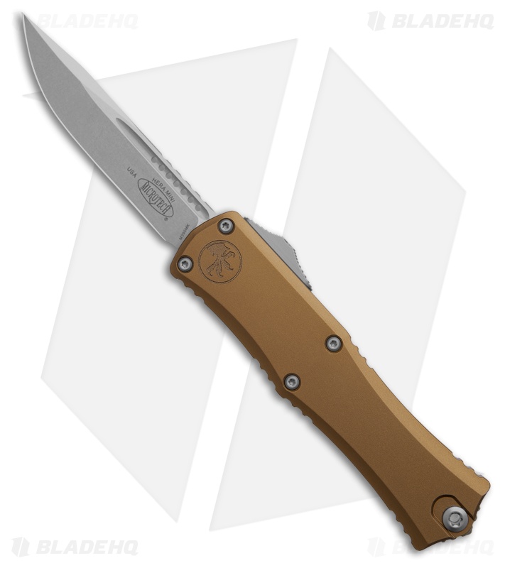 Microtech Hera II Mini S/E OTF Automatic Knife Tan Aluminum (2.9" SW)