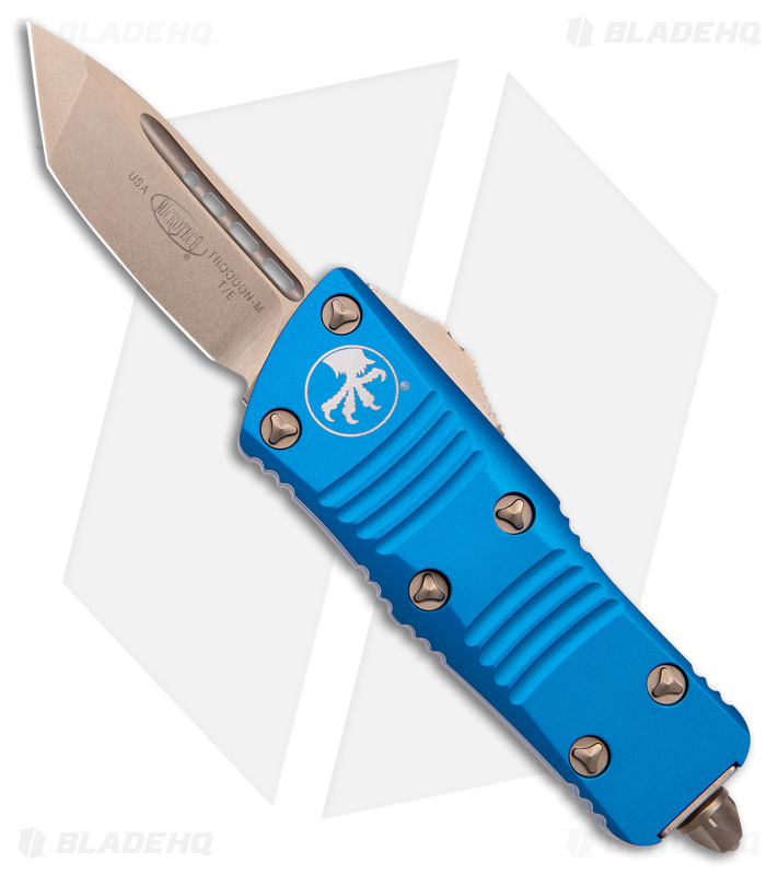 Microtech Troodon Mini T/E CA Legal OTF Auto Blue (1.9" Bronzed Stonewash)