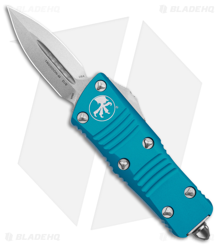 Microtech Troodon Mini D/E CA Legal OTF Auto Knife Turquoise (1.9" Stonewash)