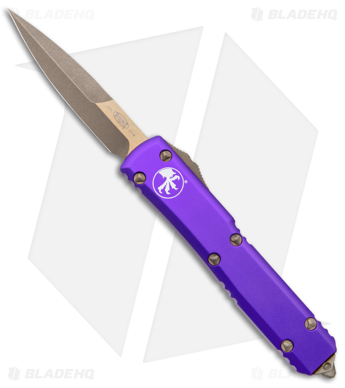 Microtech Ultratech Bayonet OTF Knife Purple Al (3.4" Bronze Apocalyptic)