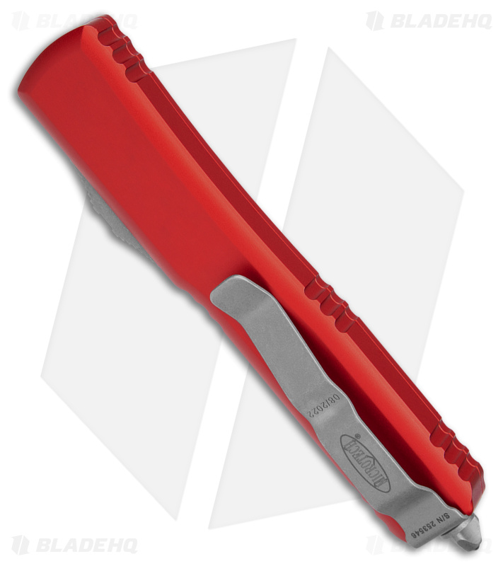 Microtech Ultratech T/E OTF Automatic Knife Red Aluminum (3.4" Satin Full Serr)