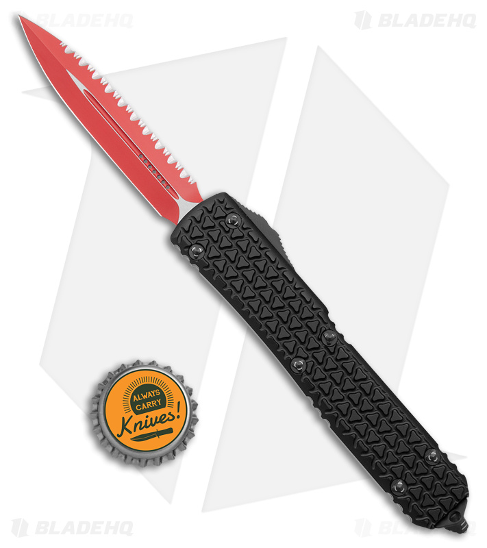 Microtech Ultratech D/E OTF Automatic Knife Tri-Grip Black (3.4" Red Full Serr) 
