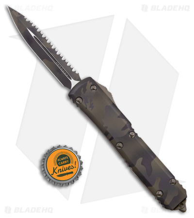 Microtech Ultratech D/E CC Olive Camo OTF Automatic Knife (3.4" Camo Full Serr)