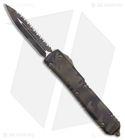 Microtech Ultratech D/E CC Olive Camo OTF Automatic Knife (3.4" Camo Full Serr)